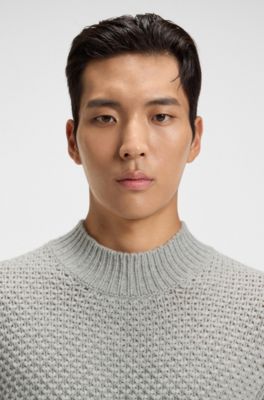 Virgin-wool sweater with structured knit, Light Grey