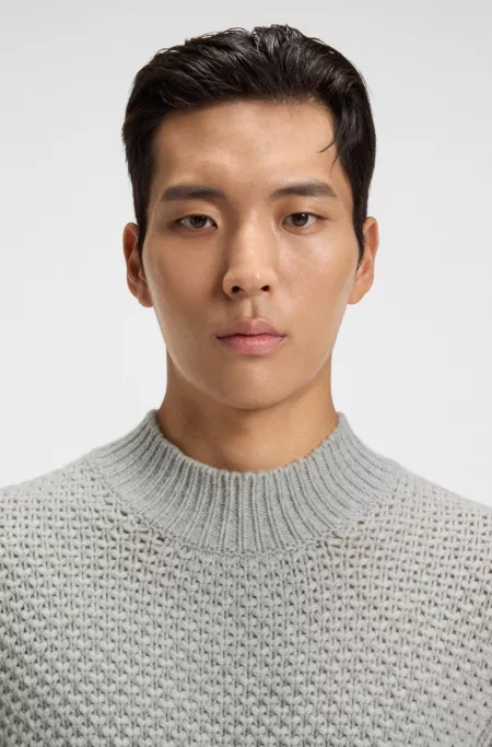 Virgin-wool sweater with structured knit