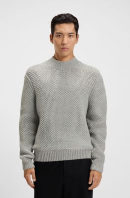 Virgin-wool sweater with structured knit, Light Grey