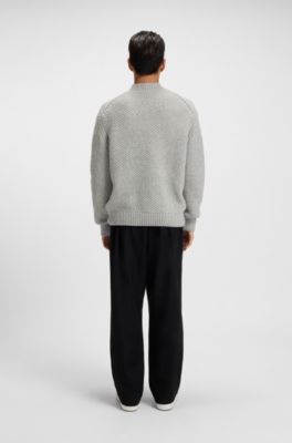 Virgin-wool sweater with structured knit, Light Grey