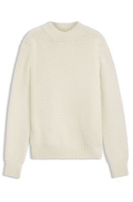 Virgin-wool sweater with structured knit, Natural