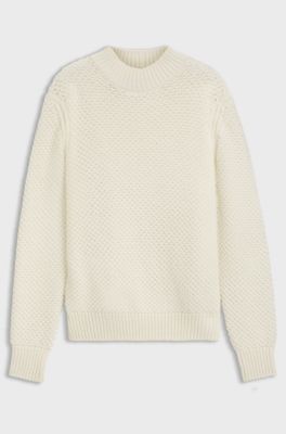 Virgin-wool sweater with structured knit, Natural