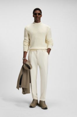 Virgin-wool sweater with structured knit, Natural