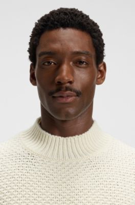 Virgin-wool sweater with structured knit, Natural