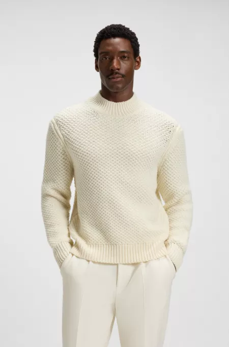 Virgin-wool sweater with structured knit