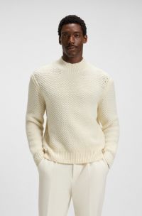 Virgin-wool sweater with structured knit, Natural