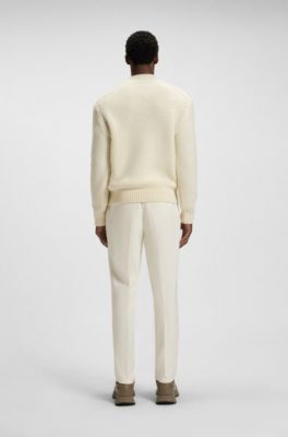 Virgin-wool sweater with structured knit, Natural
