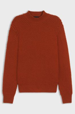 Virgin-wool sweater with structured knit, Dark Orange