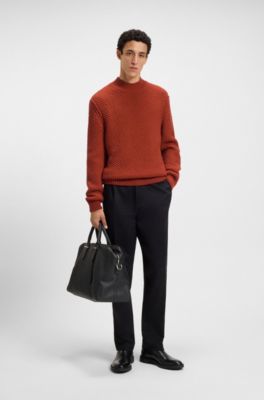 Virgin-wool sweater with structured knit, Dark Orange