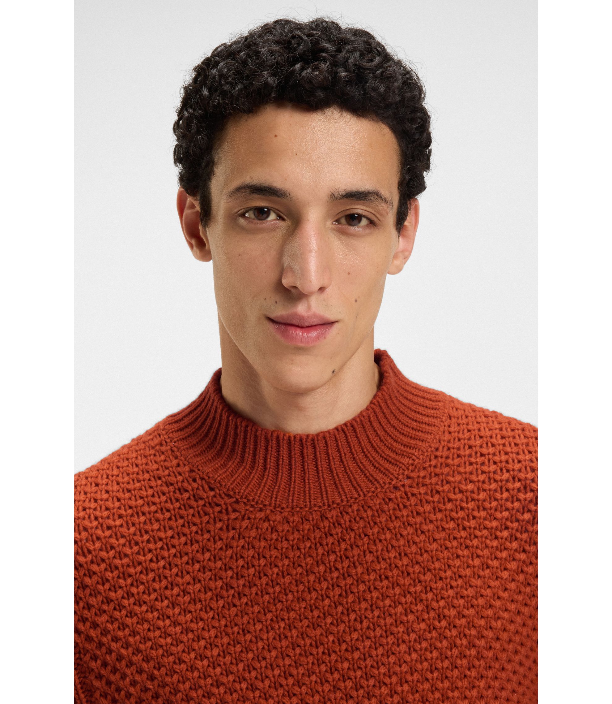 BOSS Virgin-wool sweater with structured knit Dark Orange