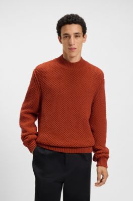 Virgin-wool sweater with structured knit, Dark Orange