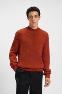 Virgin-wool sweater with structured knit, Dark Orange