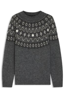 Relaxed-fit sweater with Fair Isle knit, Dark Grey