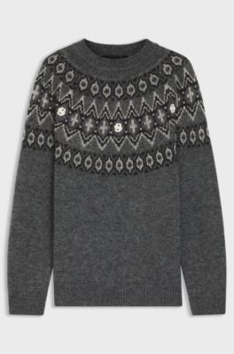 Relaxed-fit sweater with Fair Isle knit, Dark Grey