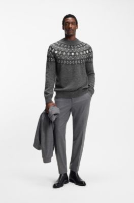 Pull Relaxed en maille jacquard, Gris sombre