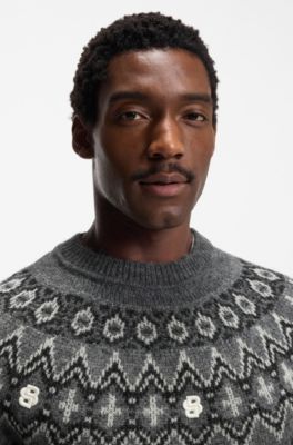 Relaxed-fit sweater with Fair Isle knit, Dark Grey