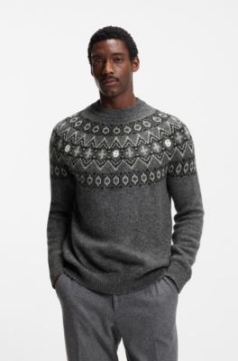 Relaxed-fit sweater with Fair Isle knit, Dark Grey