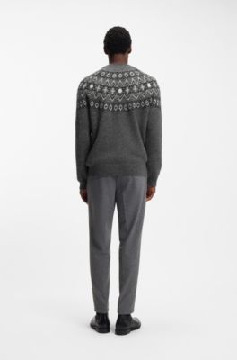 Relaxed-fit sweater with Fair Isle knit, Dark Grey