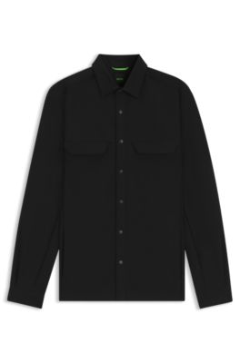 Relaxed-fit overshirt in stretch gabardine, Black