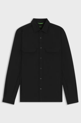Relaxed-fit overshirt in stretch gabardine, Black