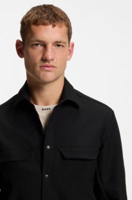 Relaxed-fit overshirt in stretch gabardine, Black