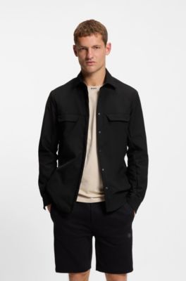 Relaxed-fit overshirt in stretch gabardine, Black