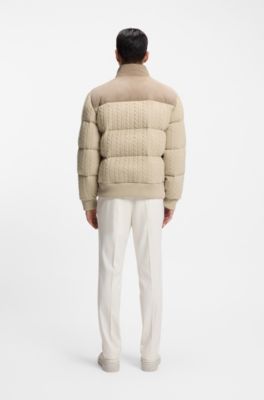 Down jacket in wool and cashmere with suede trims, Light Beige