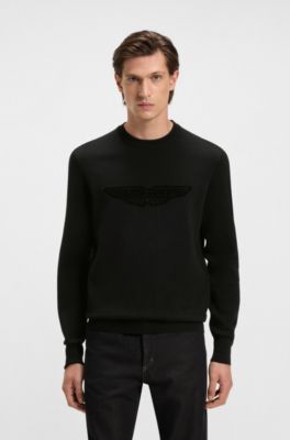 BOSS x ASTON MARTIN wollen trui met logostiksel, Zwart
