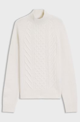 Pull &agrave; maille torsad&eacute;e en laine vierge et soie, Blanc