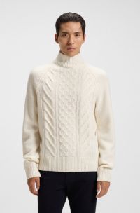 Cable-knit sweater in virgin wool and silk, White