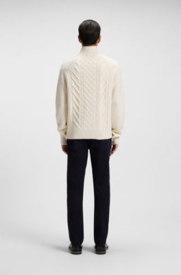 Cable-knit sweater in virgin wool and silk, White