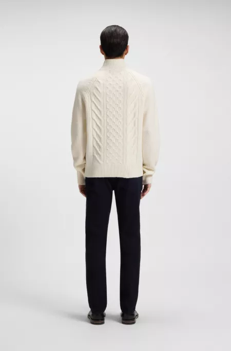 Cable-knit sweater in virgin wool and silk