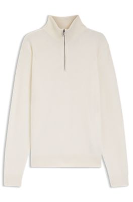 Zip-neck sweater in alpaca wool, Natural