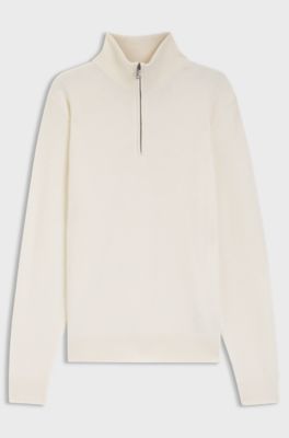 Zip-neck sweater in alpaca wool, Natural