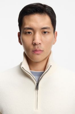 Zip-neck sweater in alpaca wool, Natural