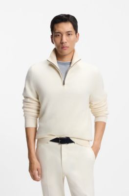 Zip-neck sweater in alpaca wool, Natural