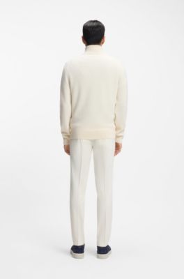 Zip-neck sweater in alpaca wool, Natural