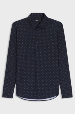 Slim-fit shirt in printed performance-stretch jersey, Blue Patterned