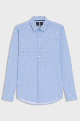 Slim-fit shirt in printed performance-stretch jersey, Blue Patterned