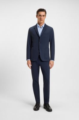 Slim-fit shirt in printed performance-stretch jersey, Blue Patterned