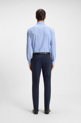Slim-fit shirt in printed performance-stretch jersey, Blue Patterned