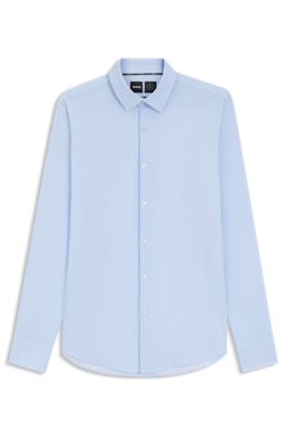 Chemise Slim en jersey stretch imprim&eacute; performant, Rayures bleu clair