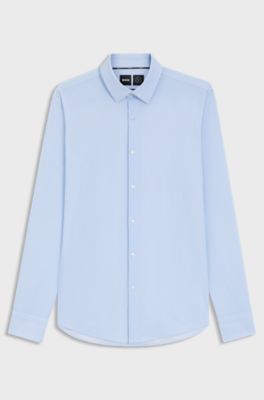 Slim-fit shirt in printed performance-stretch jersey, Light Blue stripes