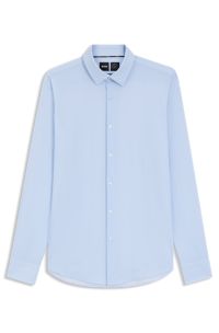 Slim-fit shirt in printed performance-stretch jersey, Light Blue