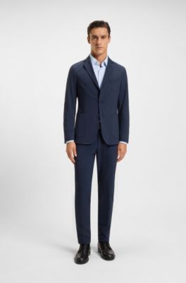 Slim-fit shirt in printed performance-stretch jersey, Light Blue stripes