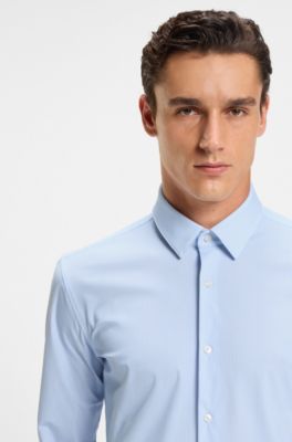 Chemise Slim en jersey stretch imprim&eacute; performant, Rayures bleu clair