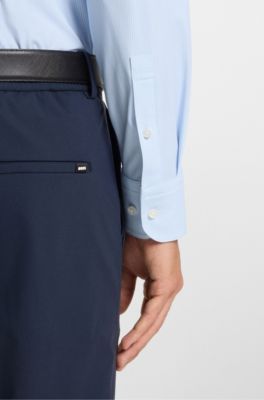 Slim-fit shirt in printed performance-stretch jersey, Light Blue stripes