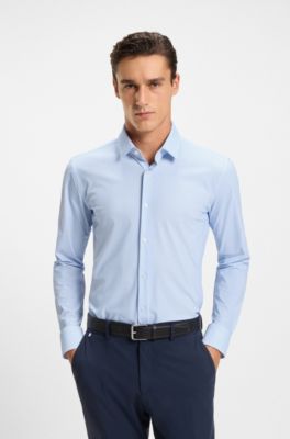 Slim-fit shirt in printed performance-stretch jersey, Light Blue stripes