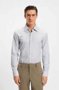 Slim-fit shirt in striped performance-stretch fabric, Light Brown