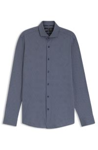 Slim-fit shirt in printed Italian-made performance-stretch jersey, Dark Blue